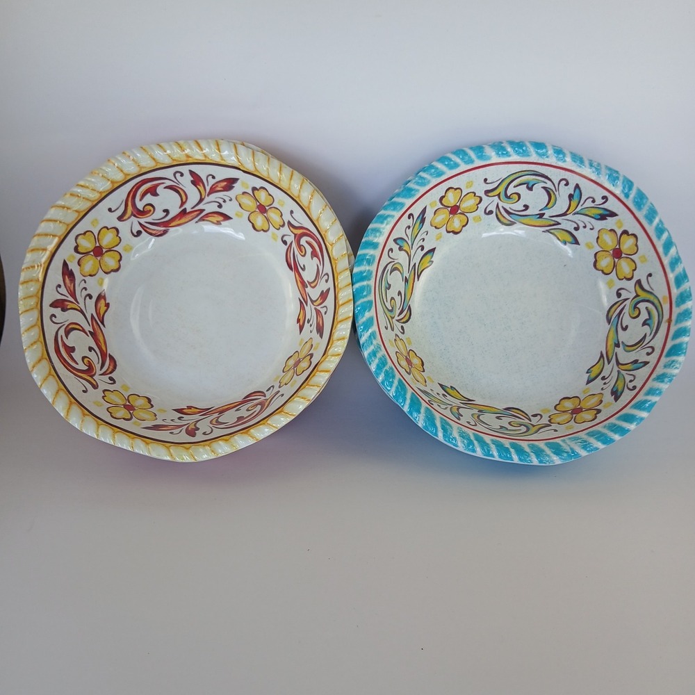 Melamine Bowls Turquoise Yellow Red Blue Assorted‎ Floral 8"  7Pc Set